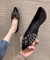 Black Flat Shoes Splicing Zircon Pointed Toe