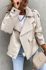 Leather Lapel Pocket British Style Cropped Jacket