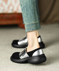 Vintage Splicing Platform Flat Shoes For Silver Faux Leather