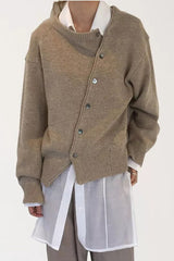Irregular Button Knitted Crew Neck Sweater