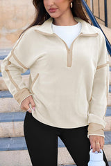 Color-blocked Trim Loose Casual Pocket Sweatshirt