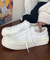 Casual Comfy White Lace Up Splicing Canvas Flat Shoes