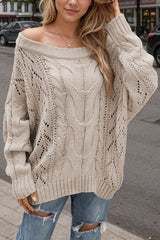 Solid Color Off-shoulder Long-sleeved Loose Knit Sweater