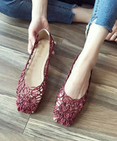 Mulberry Hollow Out Walking Sandals Faux Leather Art Splicing