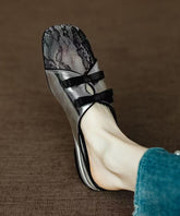 Handmade Silver Hollow Out Lace Splicing Cowhide Leather Slide Sandals