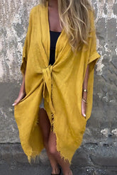 Solid Color Loose Knotted Casual Kimono