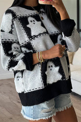 Halloween Plaid Ghost Loose Long Sleeve Knitted Sweater