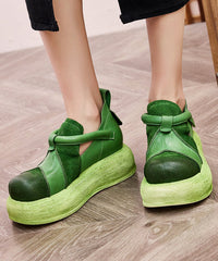 Original Handmade Green Cowhide Leather Splicing Platform Shoes