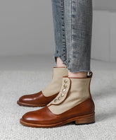 Handmade Retro Splicing Chunky Boots Brown Faux Leather