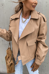 Leather Lapel Pocket British Style Cropped Jacket