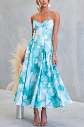 Floral Print Spaghetti Strap Backless Holiday Maxi Dress