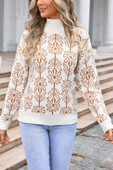 Floral Knitted Turtleneck Loose Sweater