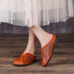 Hollow Leather Casual Slippers