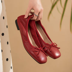 Bowknot Retro Leather Summer Flats Casual Shoes