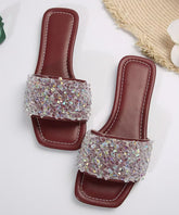 Beautiful Sequins Splicing Wine Red Faux Leather Slide Sandals