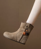 Khaki Suede Splicing Boho Wedge Boots