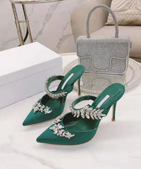 Rose Stiletto Satin Zircon Slide Sandals Pointed Toe