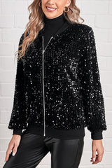 Sequined Long-sleeved Zip-up Casual Jacket