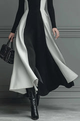 Color-blocked Turtleneck Long-sleeved Slim-fit Midi Dress