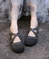 Boutique Cross Strap Splicing Flat Shoes Grey Cowhide Leather