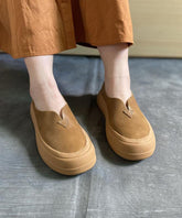 Khaki Casual Genuine Leather Flats Flats