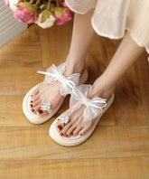 Stylish White Bow Splicing Platform Slide Sandals