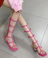 Rose Hollow Out Chunky Heel Roman Cool Boots Open Toe