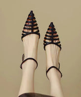 Black Faux Leather Splicing Sandals Hollow Out Pointed Toe