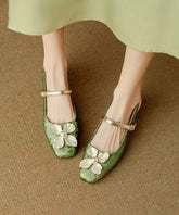 Green Chunky Floral Buckle Strap Splicing Sandals