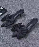 Black High Heel Bow Splicing Slide Sandals Pointed Toe