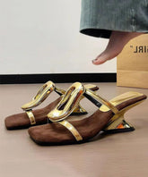 French Style Gold Wedge Heel Slide Sandals