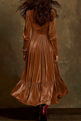Velvet V-neck Long-sleeved High-waisted Maxi Dress