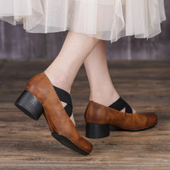 Retro Cowhide Leather Pumps Casual Shoes