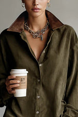 Loose-fitting Long-sleeved Shirt-style Retro Mini Dress