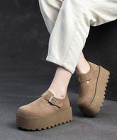 Original Design Khaki Splicing Suede Platform Shoes