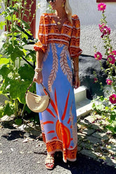 Boho Style Unique Printed Backless Strappy Maxi Dress