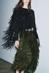Sequined Tassel Elegant Midi Skirt