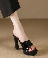 Sequins Splicing High Heel Black Slide Sandals Peep Toe