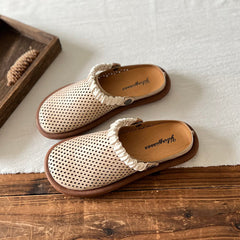 Retro Leather Hollow Soft Casual Sandals / Slippers