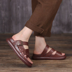 Retro Leather Velcro Slippers Sandals