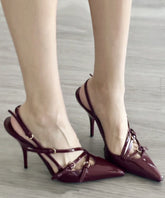 Red Faux Leather Splicing High Heels Sandals Pointed Toe