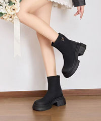 Khaki Boots Chunky Faux Leather Splicing Zippered