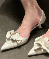 White Floral Splicing Kitten Heels Shoes Pointed Toe