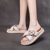 Sheepskin Leather Velcro Tape Flat Slippers