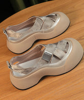 Splicing Platform Sandals Khaki Faux Leather Hollow Out