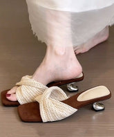 Beige Wedge Faux Leather Fitted Splicing Slide Sandals