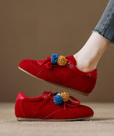 Suede Lace Up Splicing Chic Red Flat Shoes
