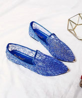 Blue Breathable Hollow out Flat Shoes Pointed Toe