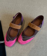 Stylish Pink Purple Flat Feet Shoes Splicing Buckle Strap