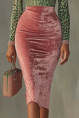 Velvet Patchwork Stretch Slim Midi Dress